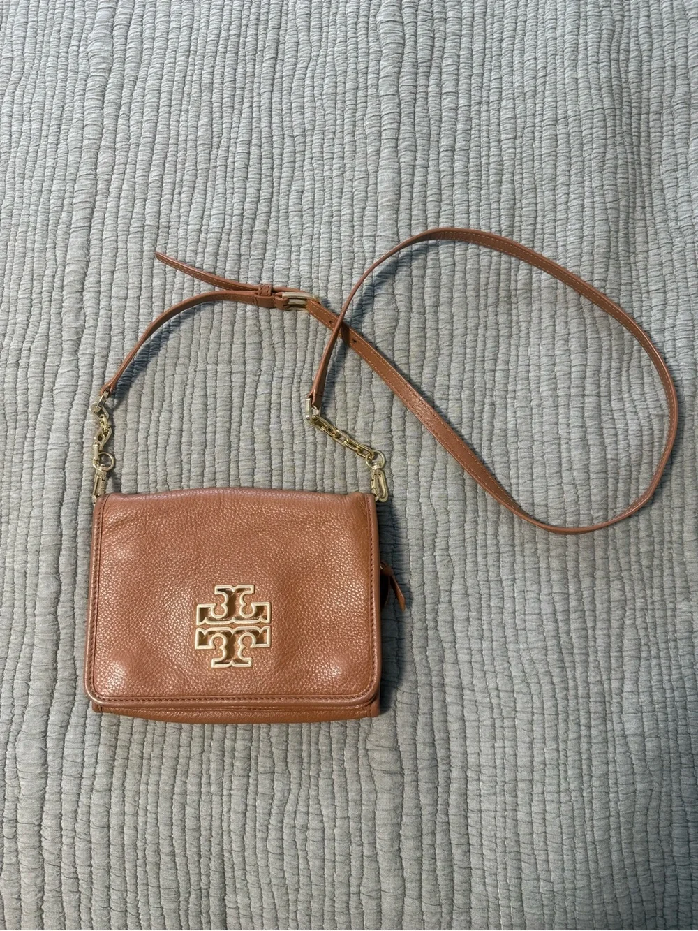 Tory Burch Britten Pebbled Leather Crossbody with Gold Logo
